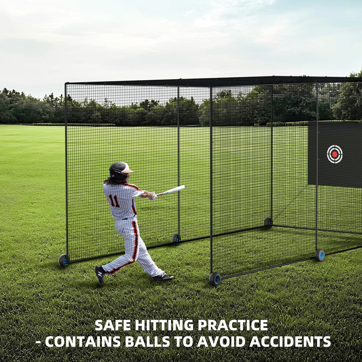 Mobile Baseball Batting Cage 24Ft, Portable Heavy-Duty Baseball Hitting Cage W/Wheels, Wheel-Based Softball Batting Cage, Fully Enclosed Batting Cage Tunnel Complete Kit W/Frame and Netting