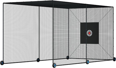 Mobile Baseball Batting Cage 24Ft, Portable Heavy-Duty Baseball Hitting Cage W/Wheels, Wheel-Based Softball Batting Cage, Fully Enclosed Batting Cage Tunnel Complete Kit W/Frame and Netting