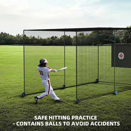 Mobile Baseball Batting Cage 24Ft, Portable Heavy-Duty Baseball Hitting Cage W/Wheels, Wheel-Based Softball Batting Cage, Fully Enclosed Batting Cage Tunnel Complete Kit W/Frame and Netting