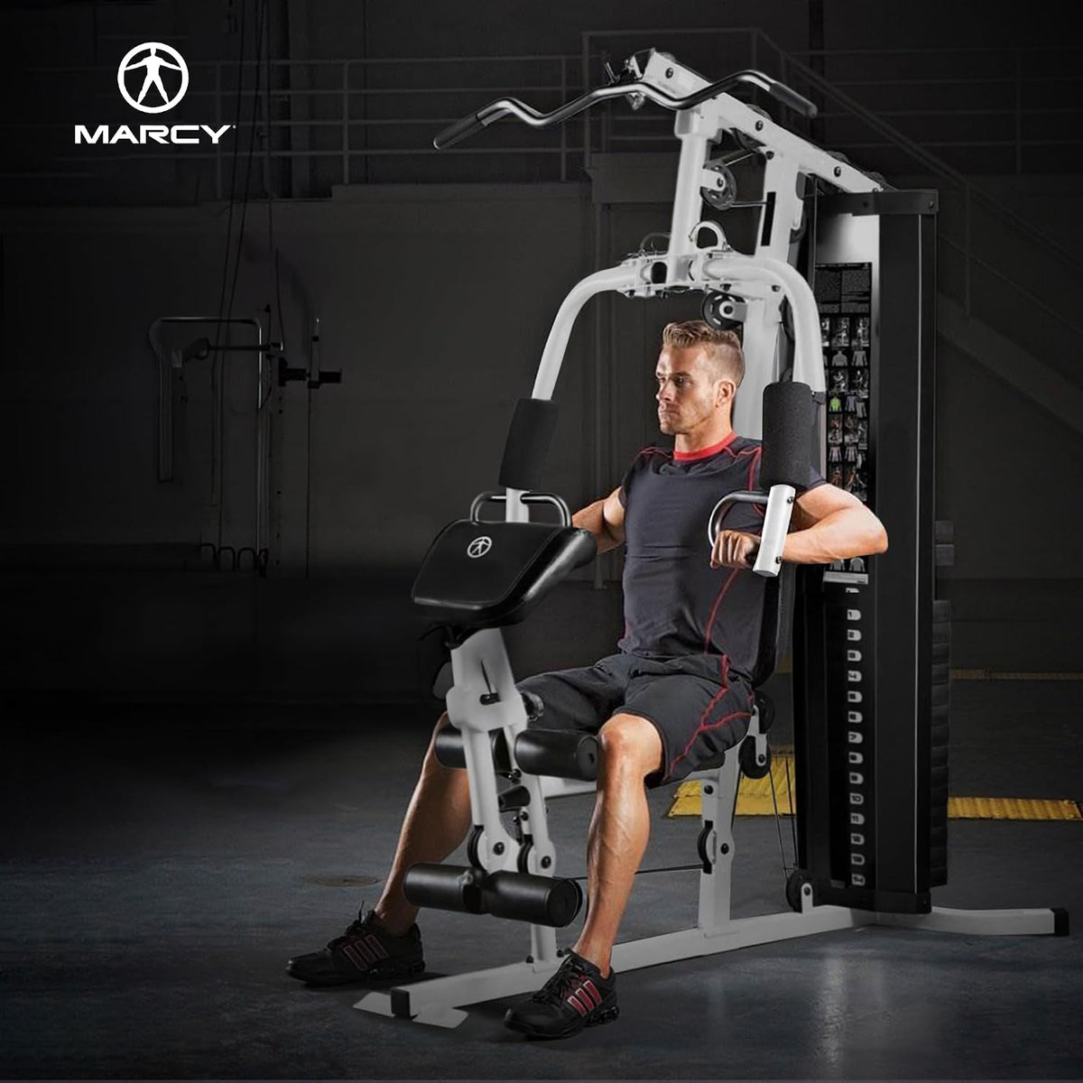 Home Gym Workout Station with Curl Pad, Lat Pulldown, Leg Developer & Weights, White
