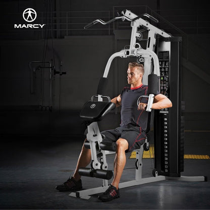 Home Gym Workout Station with Curl Pad, Lat Pulldown, Leg Developer & Weights, White