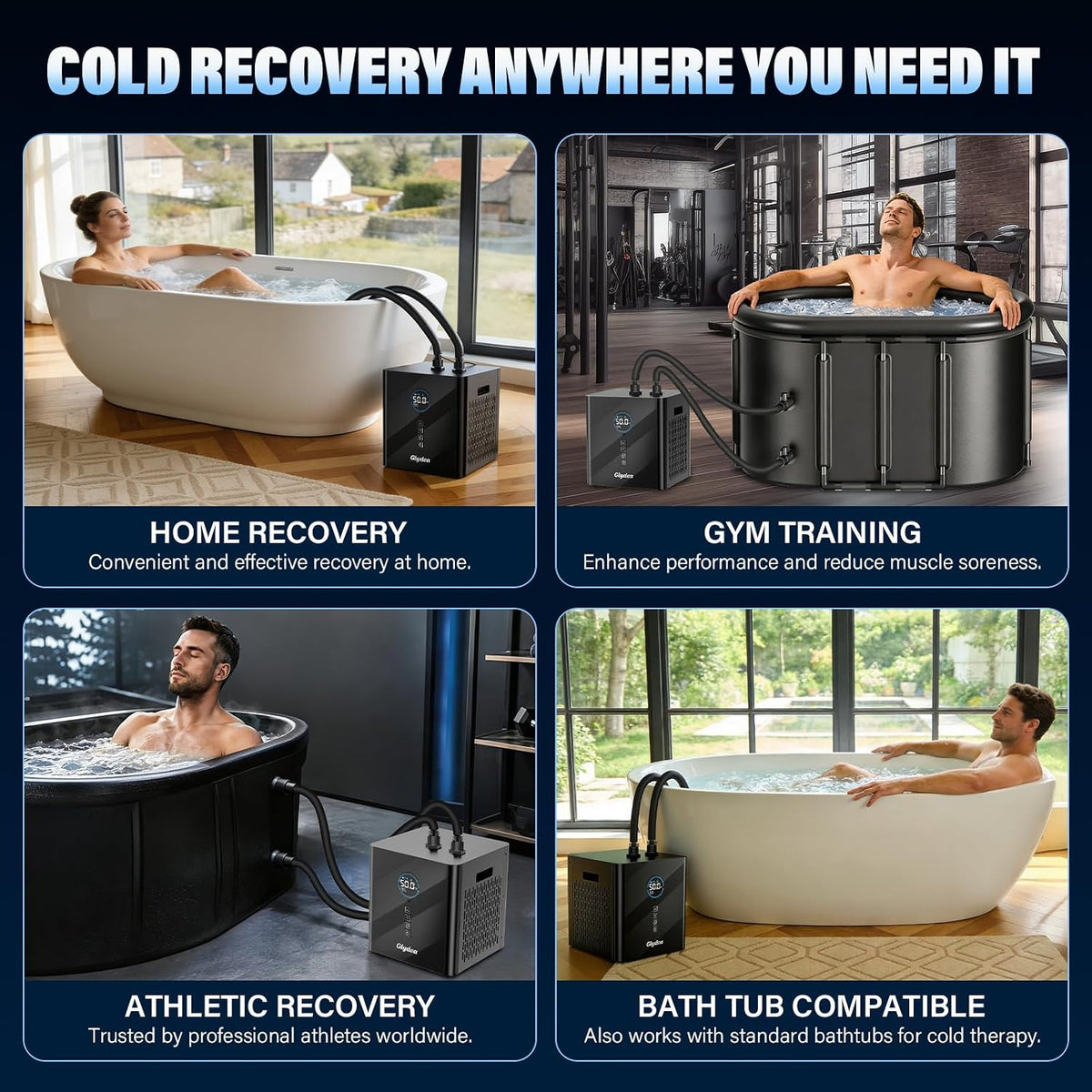 Ice Bath Chiller for Cold Plunge Tubs, 1/3HP 330W  Cold Plunge Water Chiller with Built-In Ozone Function, 24/7 Water Flow, Dual Filtration, Upgraded Hose and Pump, Large LED Color Display