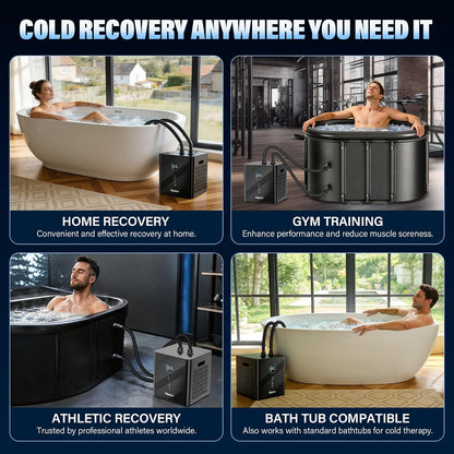 Ice Bath Chiller for Cold Plunge Tubs, 1/3HP 330W  Cold Plunge Water Chiller with Built-In Ozone Function, 24/7 Water Flow, Dual Filtration, Upgraded Hose and Pump, Large LED Color Display