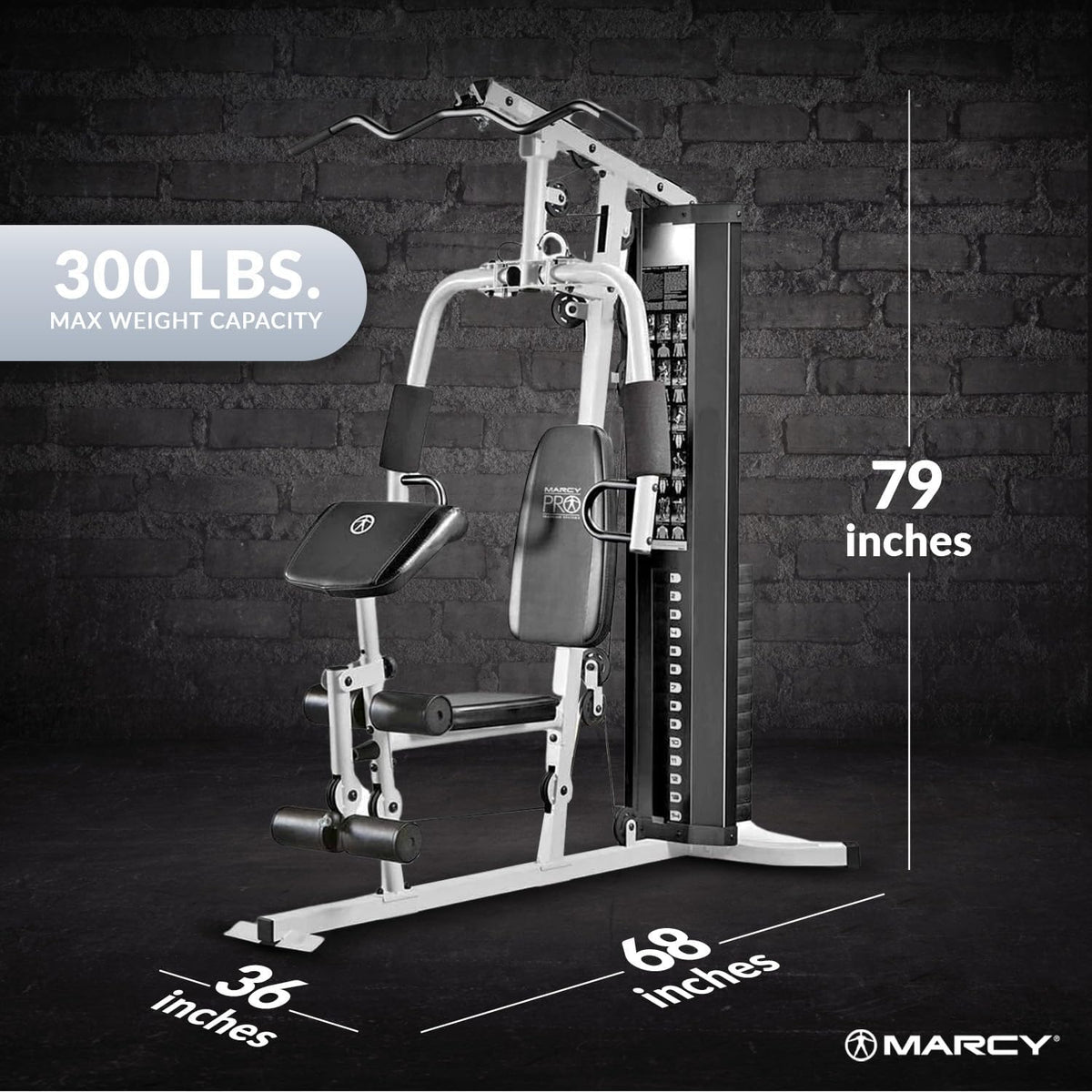 Home Gym Workout Station with Curl Pad, Lat Pulldown, Leg Developer & Weights, White