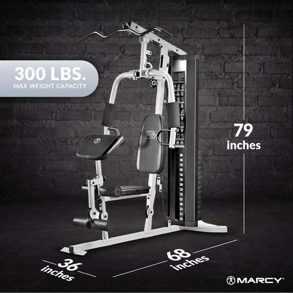 Home Gym Workout Station with Curl Pad, Lat Pulldown, Leg Developer & Weights, White