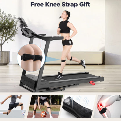 3.7HP Folding Treadmill for Home W/ APP Control, 300Lbs Capacity, Adjustable Incline, 64+7 Programs, Bluetooth Speakers, Electric Treadmill Running Machine, Knee Strap Gift