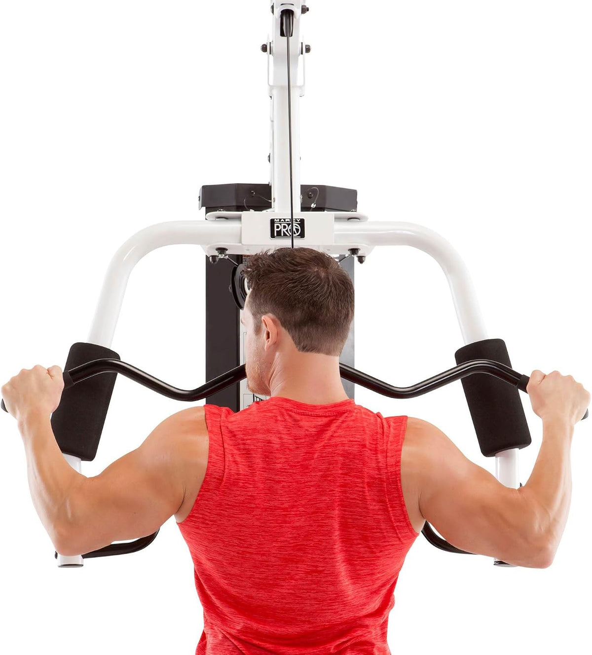 Home Gym Workout Station with Curl Pad, Lat Pulldown, Leg Developer & Weights, White