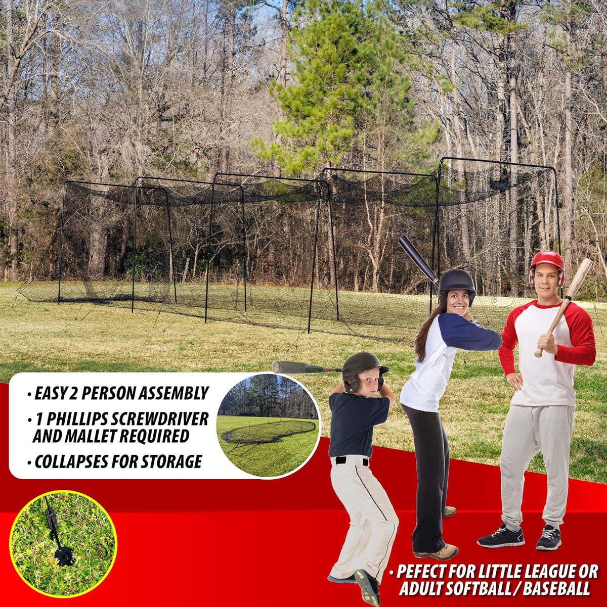 Full 40 and 60 Foot Batting Cage. Perfect Baseball Batting Cage, Softball Batting Cage, Complete Package with Frame and Netting