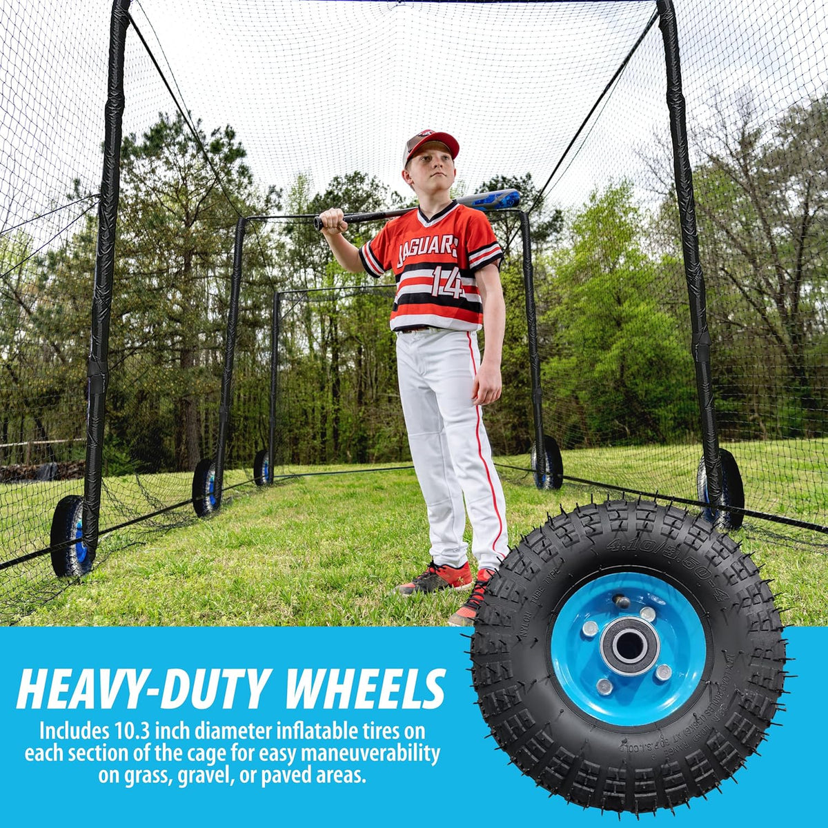 Heavy Duty Baseball & Softball Batting Cage with Wheels – Commercial-Grade Portable Batting Cage for Backyard, Driveway, Training & Club Use | Heavy Steel Frame, Wheels Included | Easy Setup (40 FT)