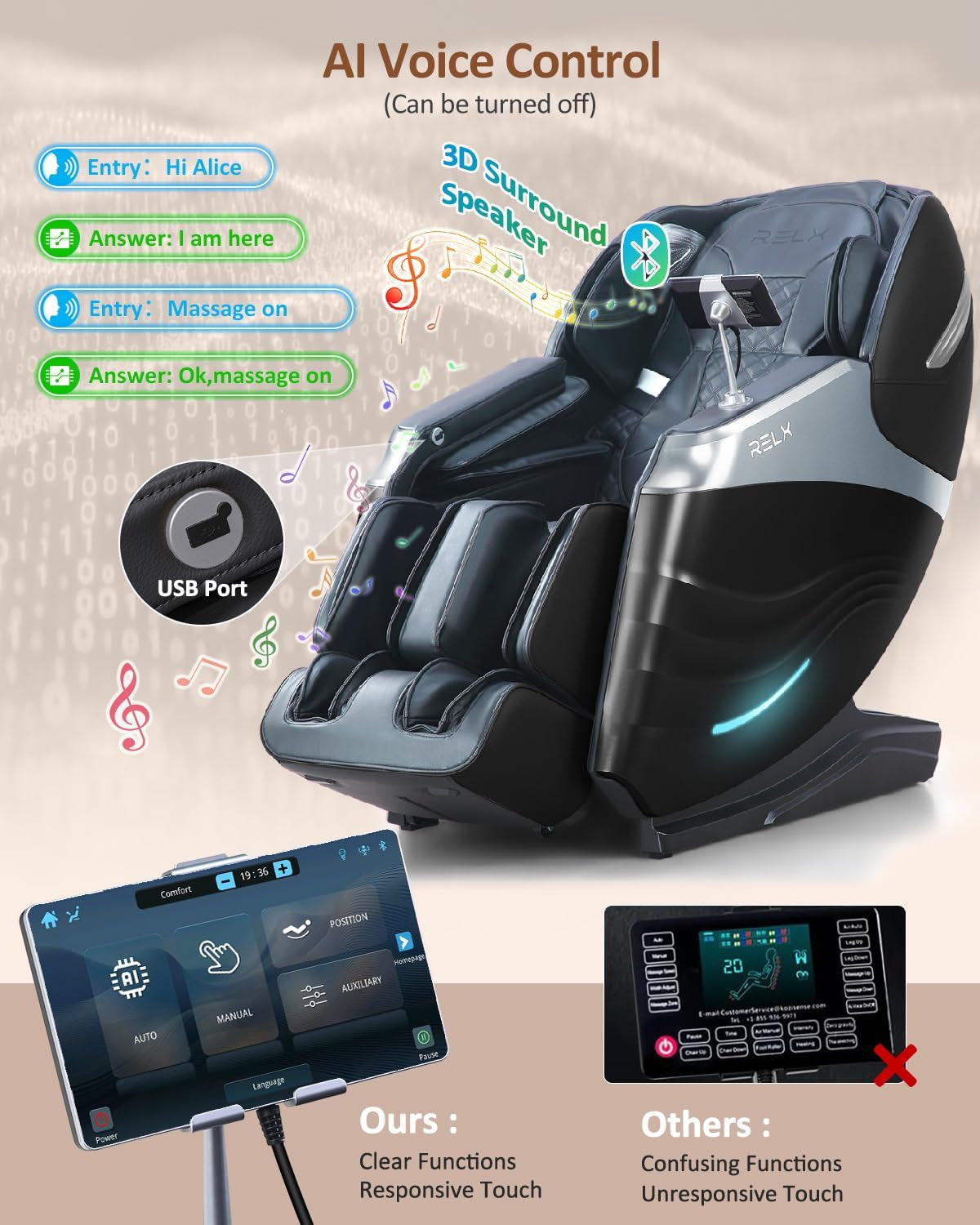 Massage Chair Full Body, 20 Modes Zero Gravity Sl-Track Shiatsu Massage Chair Built-In Heat System, Airbag Massage with Body Scan, Deep Yoga Stretch, Calfrest Extension and AI Control(Black)