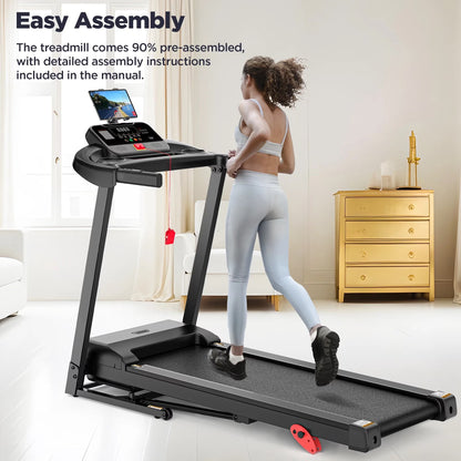 3.7HP Folding Treadmill for Home W/ APP Control, 300Lbs Capacity, Adjustable Incline, 64+7 Programs, Bluetooth Speakers, Electric Treadmill Running Machine, Knee Strap Gift