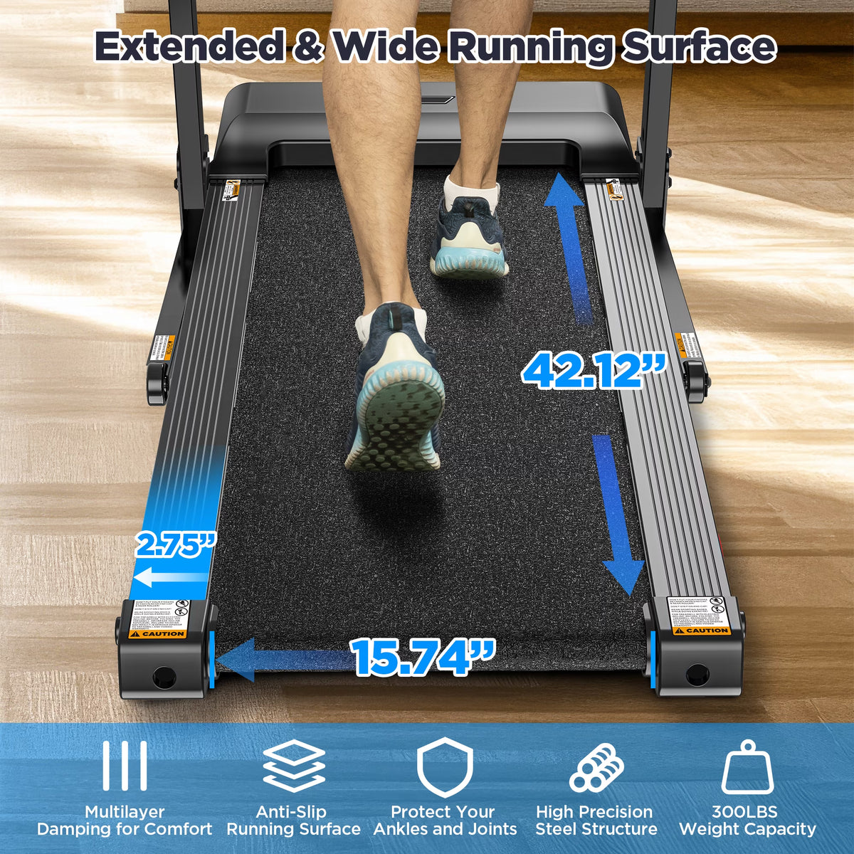 3.7HP Folding Treadmill for Home W/ APP Control, 300Lbs Capacity, Adjustable Incline, 64+7 Programs, Bluetooth Speakers, Electric Treadmill Running Machine, Knee Strap Gift