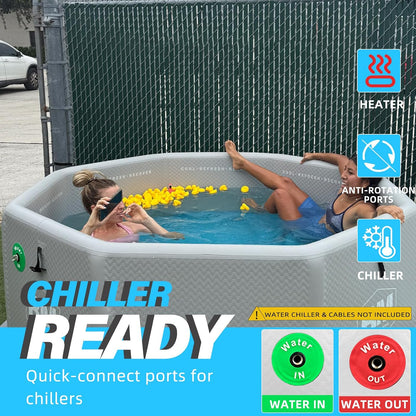 Inflatable Octagonal Ice Bath Tub for Groups, Party Cold Plunge Tub with Insulated Lid, Water Chiller Compatibility, EVA Groundsheet, Backpack, 660 Gallon, 78.74" L X 78.74" W X 27.56" H