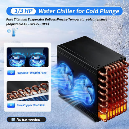 Ice Bath Water Chiller, 1/3HP Cold Plunge Chiller with External Filter, Filter Pad, and Pump, Remote Control Water Chiller, for Home and Professional Use