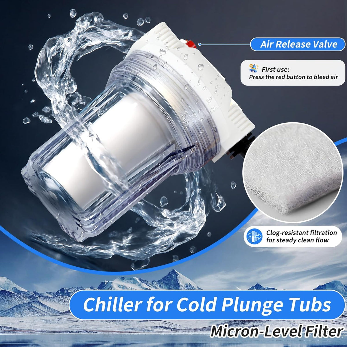 Ice Bath Water Chiller, 1/3HP Cold Plunge Chiller with External Filter, Filter Pad, and Pump, Remote Control Water Chiller, for Home and Professional Use