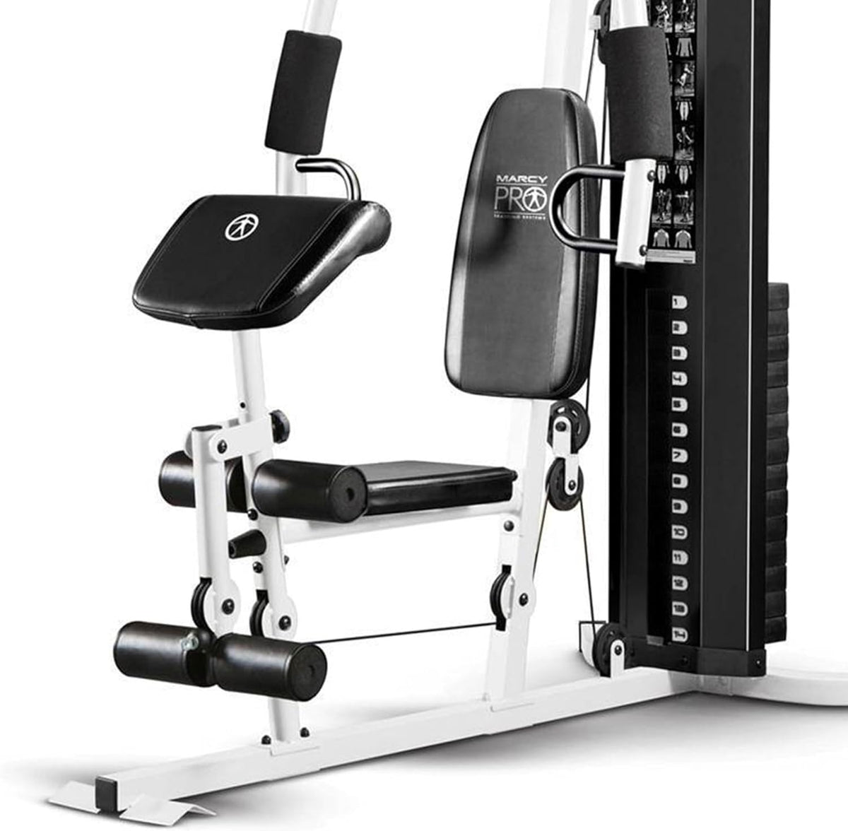 Home Gym Workout Station with Curl Pad, Lat Pulldown, Leg Developer & Weights, White
