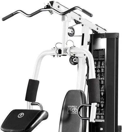 Home Gym Workout Station with Curl Pad, Lat Pulldown, Leg Developer & Weights, White