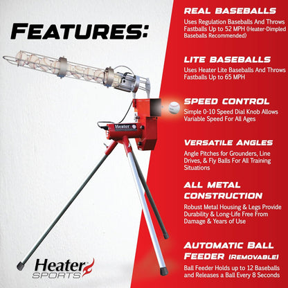 Sports Heavy-Duty Baseball Pitching Machine W/Bonus Ball Feeder - Accurate & Adjustable Pitching Machine for Kids, Teens, and Adults | Ideal for Baseball Training and Practice Sessions