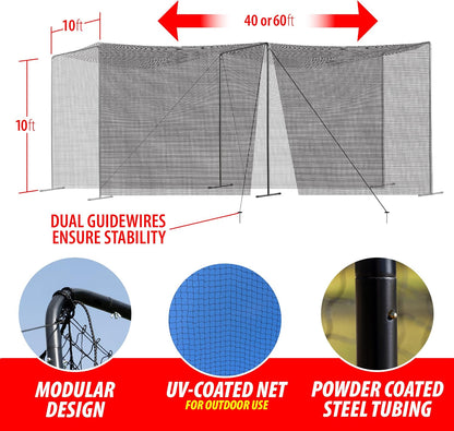 Full 40 and 60 Foot Batting Cage. Perfect Baseball Batting Cage, Softball Batting Cage, Complete Package with Frame and Netting