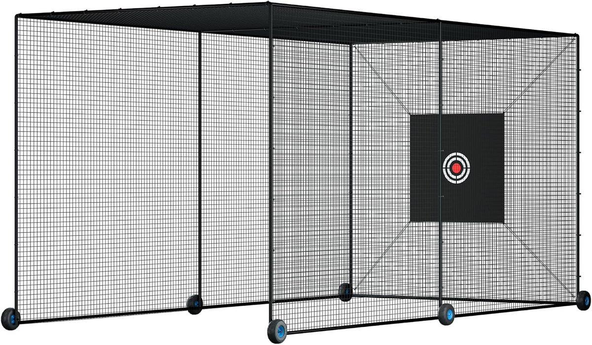 Mobile Baseball Batting Cage 24Ft, Portable Heavy-Duty Baseball Hitting Cage W/Wheels, Wheel-Based Softball Batting Cage, Fully Enclosed Batting Cage Tunnel Complete Kit W/Frame and Netting