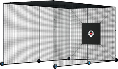 Mobile Baseball Batting Cage 24Ft, Portable Heavy-Duty Baseball Hitting Cage W/Wheels, Wheel-Based Softball Batting Cage, Fully Enclosed Batting Cage Tunnel Complete Kit W/Frame and Netting