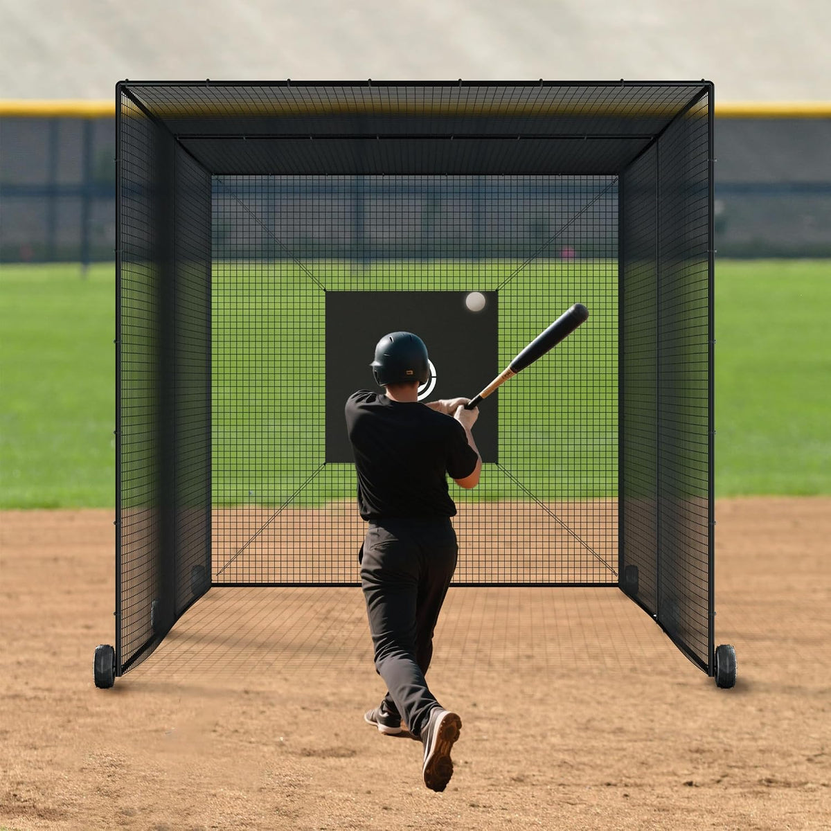 Mobile Baseball Batting Cage 24Ft, Portable Heavy-Duty Baseball Hitting Cage W/Wheels, Wheel-Based Softball Batting Cage, Fully Enclosed Batting Cage Tunnel Complete Kit W/Frame and Netting