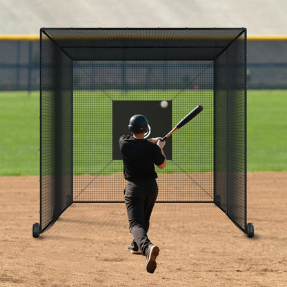 Mobile Baseball Batting Cage 24Ft, Portable Heavy-Duty Baseball Hitting Cage W/Wheels, Wheel-Based Softball Batting Cage, Fully Enclosed Batting Cage Tunnel Complete Kit W/Frame and Netting