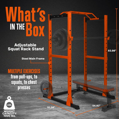 Adjustable Squat Rack Stand - Premium Barbell Rack with Safe Locking System, Landmine Attachment, Home Gym Weight Rack with Standard and Olympic Barbells, 1000 Lbs Capacity, ‎54 X 51 X 83 IN