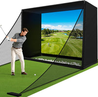 Golf Simulator Enclosure Net 10X8Ft Golf Practice Simulator with HD Impact Screen Kit & Sturdy EPE Foam-Filled Frame Golfs Cage Net with Safety Side Nets for Home Indoor Setup