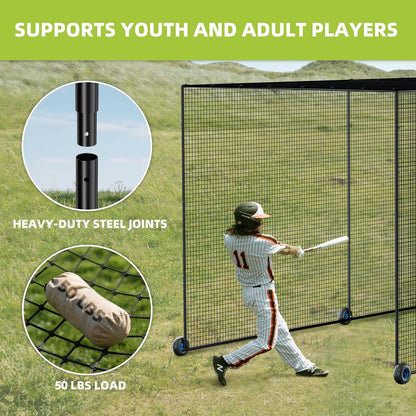 Mobile Baseball Batting Cage 24Ft, Portable Heavy-Duty Baseball Hitting Cage W/Wheels, Wheel-Based Softball Batting Cage, Fully Enclosed Batting Cage Tunnel Complete Kit W/Frame and Netting