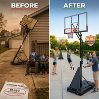 8-10 Ft. Adjustable Height Portable Basketball Hoop Basketball System with Basketball Hoop and Wheels — Before & After