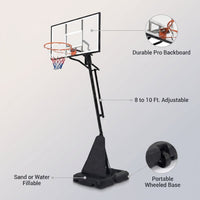 8-10 Ft. Adjustable Height Portable Basketball Hoop Basketball System with Basketball Hoop and Wheels — infographic