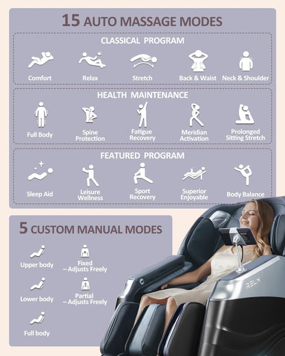Massage Chair Full Body, 20 Modes Zero Gravity Sl-Track Shiatsu Massage Chair Built-In Heat System, Airbag Massage with Body Scan, Deep Yoga Stretch, Calfrest Extension and AI Control(Black)