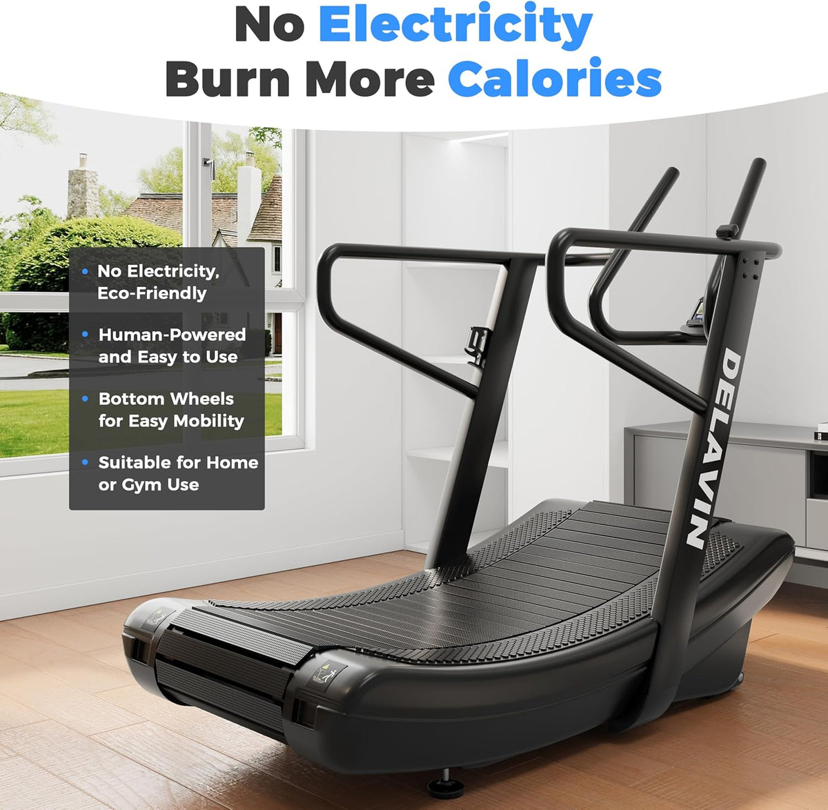 Sturdy Curved Manual Treadmill, Non Electric Motorized Treadmill | 4 Resistance Levels, Display Speed, Time, Distance, Calories, Easy Install, 440LBS Capacity, for Home/Gym/Hotel/Rehab (FBA)