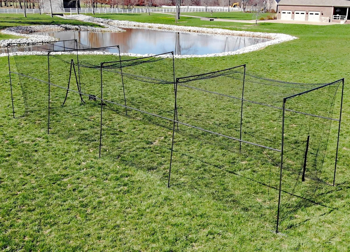 Baseball/Softball Batting Cage 40 Ft - Black Steel Metal Frame with 60-Ply Net | Net Includes 7 Ft Entrance Door and 4 Ft Pitching Machine Hole