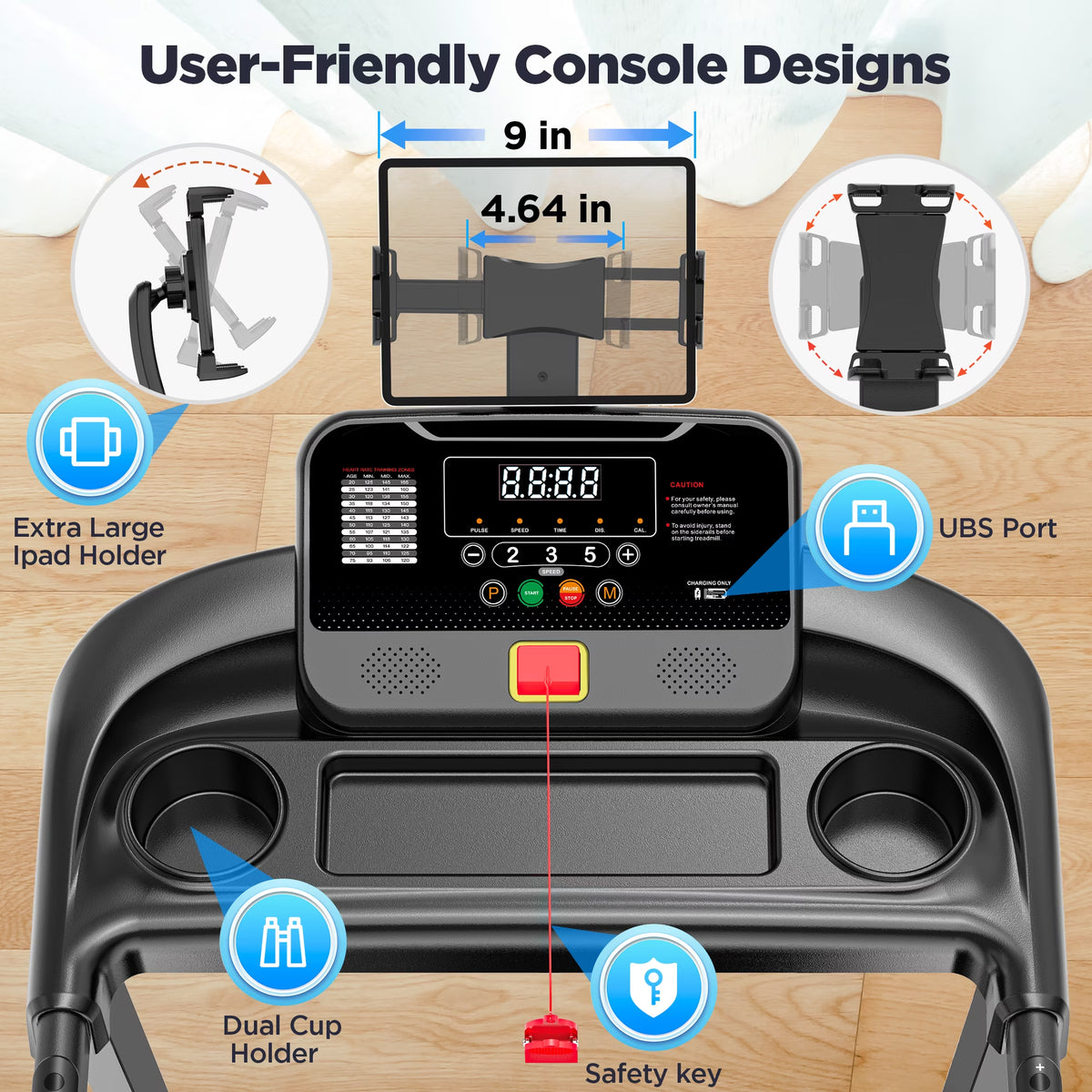 3.7HP Folding Treadmill for Home W/ APP Control, 300Lbs Capacity, Adjustable Incline, 64+7 Programs, Bluetooth Speakers, Electric Treadmill Running Machine, Knee Strap Gift