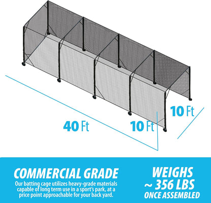 Heavy Duty Baseball & Softball Batting Cage with Wheels – Commercial-Grade Portable Batting Cage for Backyard, Driveway, Training & Club Use | Heavy Steel Frame, Wheels Included | Easy Setup (40 FT)