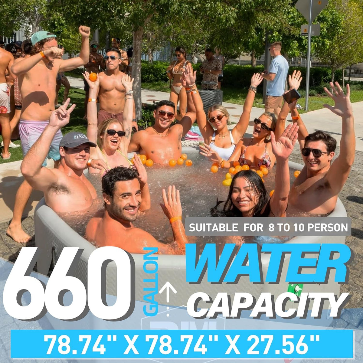Inflatable Octagonal Ice Bath Tub for Groups, Party Cold Plunge Tub with Insulated Lid, Water Chiller Compatibility, EVA Groundsheet, Backpack, 660 Gallon, 78.74" L X 78.74" W X 27.56" H