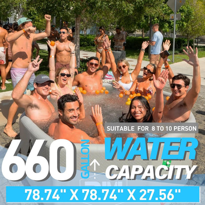 Inflatable Octagonal Ice Bath Tub for Groups, Party Cold Plunge Tub with Insulated Lid, Water Chiller Compatibility, EVA Groundsheet, Backpack, 660 Gallon, 78.74" L X 78.74" W X 27.56" H