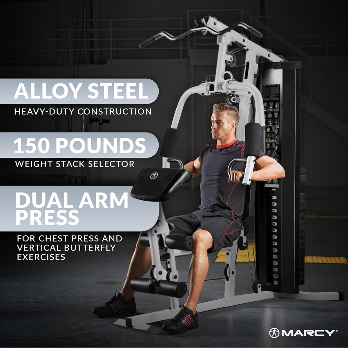 Home Gym Workout Station with Curl Pad, Lat Pulldown, Leg Developer & Weights, White