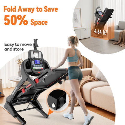 5.1HP Folding Treadmill for Home with 20% Auto Incline, 300-400 LB Capacity, Portable Foldable Treadmill, FREE APP Control, Adjustable Tablet Holder,12Mph Speed,71 Programs,Knee Straps Gift