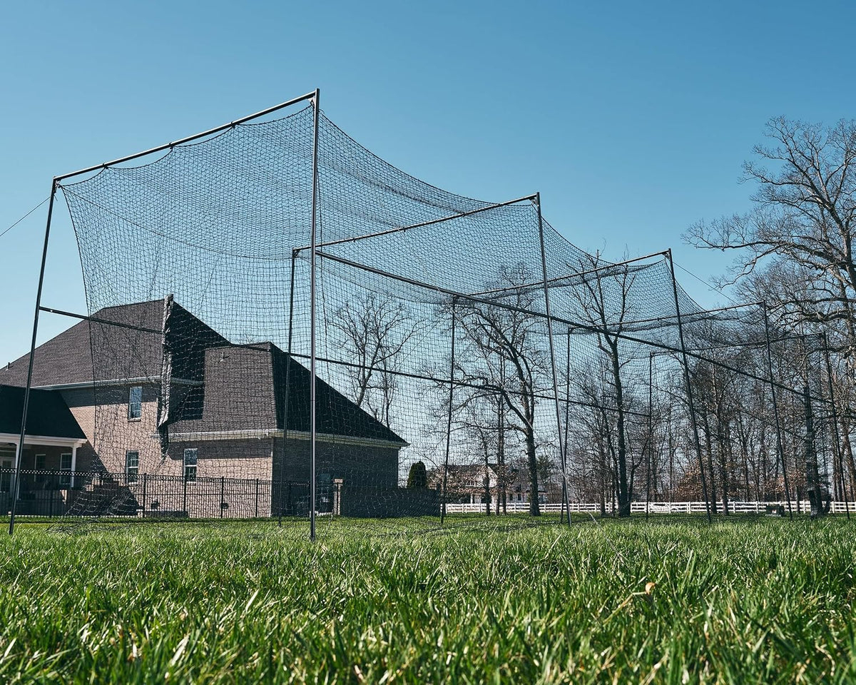 Baseball/Softball Batting Cage 40 Ft - Black Steel Metal Frame with 60-Ply Net | Net Includes 7 Ft Entrance Door and 4 Ft Pitching Machine Hole