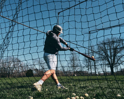 Baseball/Softball Batting Cage 40 Ft - Black Steel Metal Frame with 60-Ply Net | Net Includes 7 Ft Entrance Door and 4 Ft Pitching Machine Hole