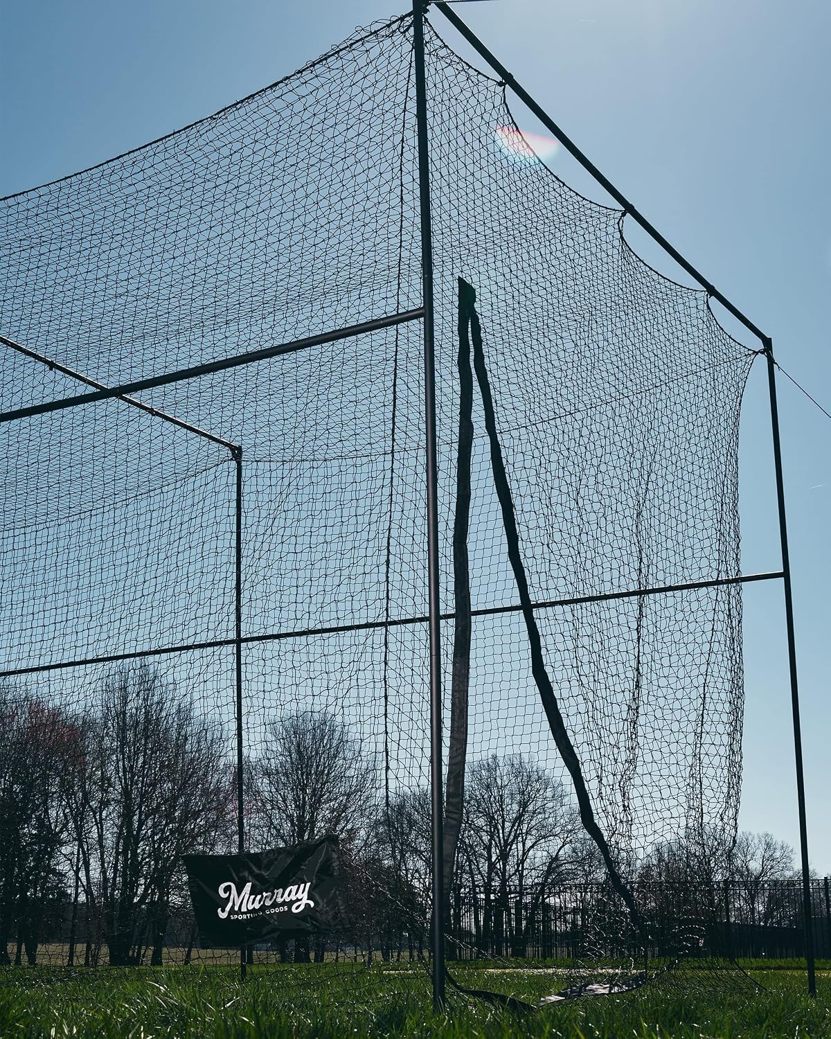 Baseball/Softball Batting Cage 40 Ft - Black Steel Metal Frame with 60-Ply Net | Net Includes 7 Ft Entrance Door and 4 Ft Pitching Machine Hole