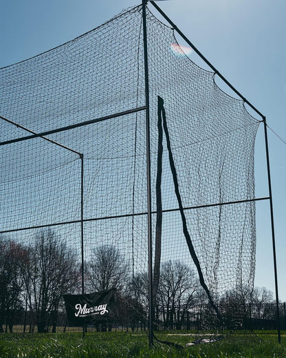 Baseball/Softball Batting Cage 40 Ft - Black Steel Metal Frame with 60-Ply Net | Net Includes 7 Ft Entrance Door and 4 Ft Pitching Machine Hole