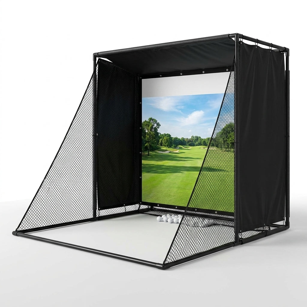 Golf Simulator Enclosure Net 10X8Ft Golf Practice Simulator with HD Impact Screen Kit & Sturdy EPE Foam-Filled Frame Golfs Cage Net with Safety Side Nets for Home Indoor Setup — Studio Shot
