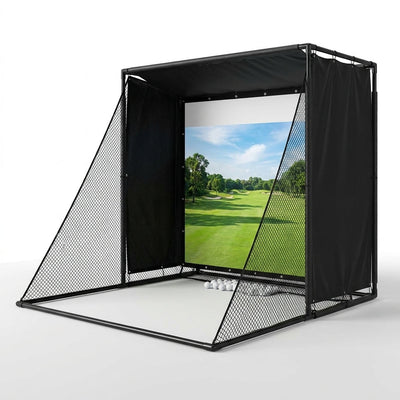 Golf Simulator Enclosure Built for Indoor Practice, 10x8Ft HD Impact Screen, EPE Foam Frame, Safety Nets