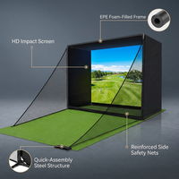 Golf Simulator Enclosure Net 10X8Ft Golf Practice Simulator with HD Impact Screen Kit & Sturdy EPE Foam-Filled Frame Golfs Cage Net with Safety Side Nets for Home Indoor Setup — infographic
