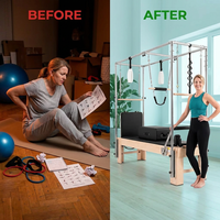 Pilates Reformer Kit, Deluxe Premium Maple Machine with Reformer Box, Jump Board & Adjustable Resistance, Smooth Glide for Home or Studio — Before & After