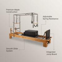 Pilates Reformer Kit, Deluxe Premium Maple Machine with Reformer Box, Jump Board & Adjustable Resistance, Smooth Glide for Home or Studio — infographic